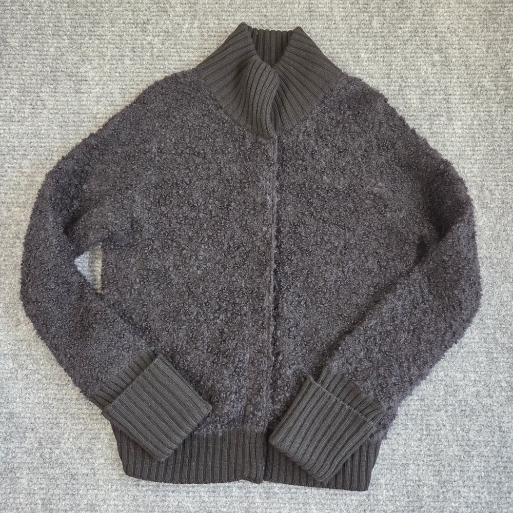 Banana Republic Mohair Wool Blend Ribbed Mock Neck Cardigan Sweater Black Medium